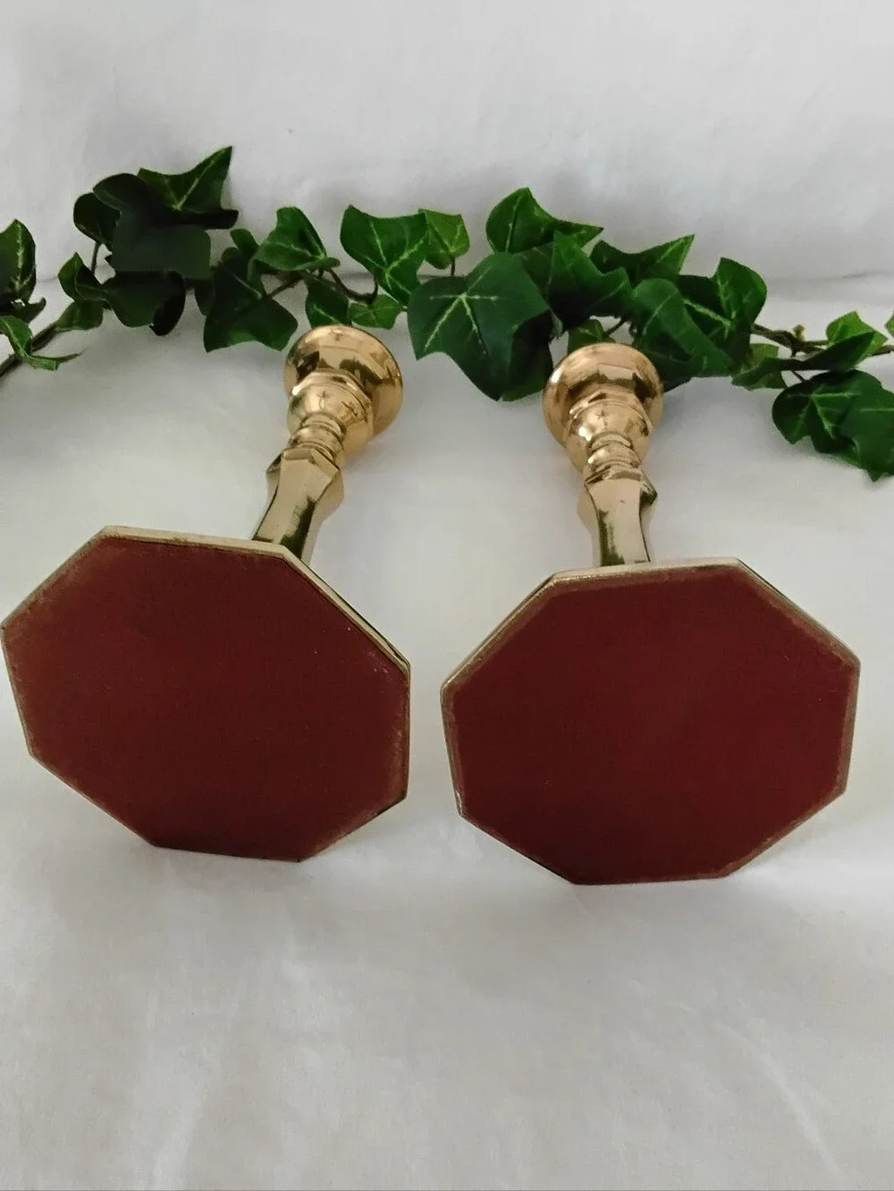 Vtg Polished Heavy Brass Candlestick Holders - Set of 2